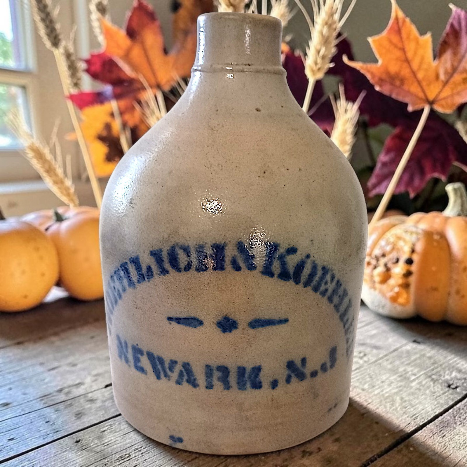 Antique Froehlich & Koehler Crock Jug Newark NJ Stenciled Salt Glazed Stoneware