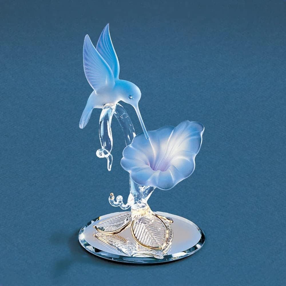 Hummingbird & Blue Flower Glass Figurine