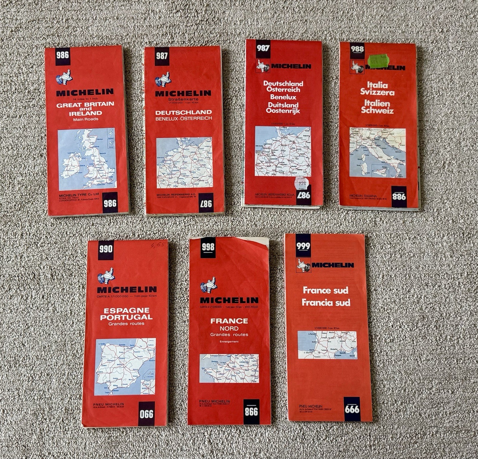 Lot of 7 Michelin Road Maps Europe Vintage 1970s  - 1980s France Spain Germany