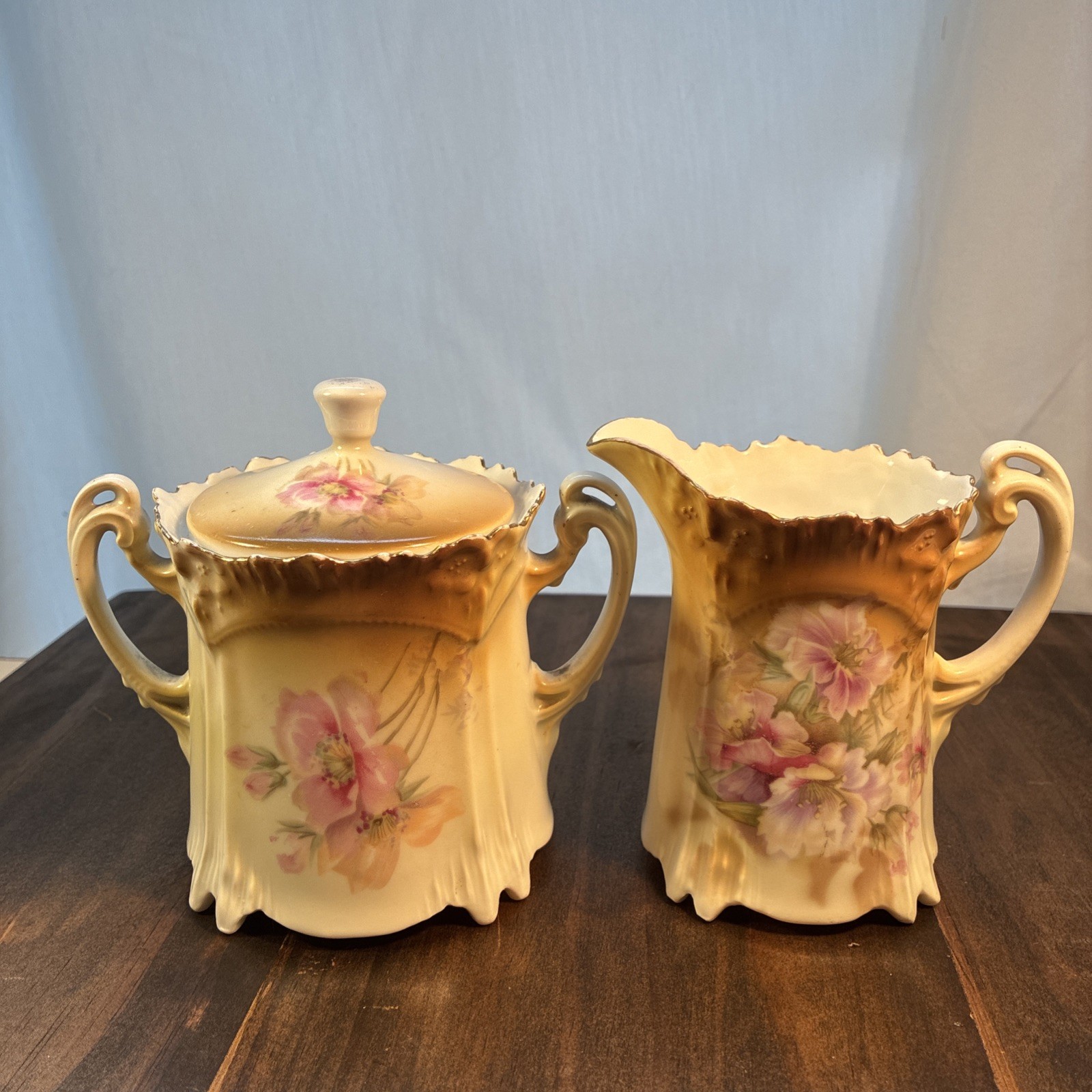 Antique RS Prussia Pink Floral Cream And Sugar Set Antique RS Prussia Pink Floral Cream And Sugar Set