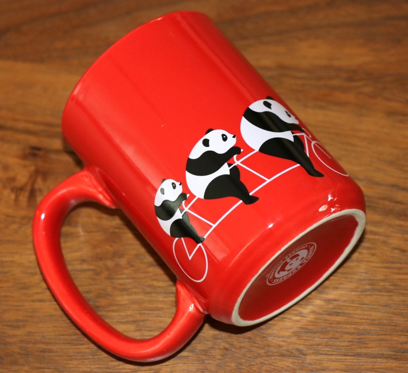 Panda Express Chinese Kitchen Restaurant Coffee Mug Red - Panda Bears on Bicycle