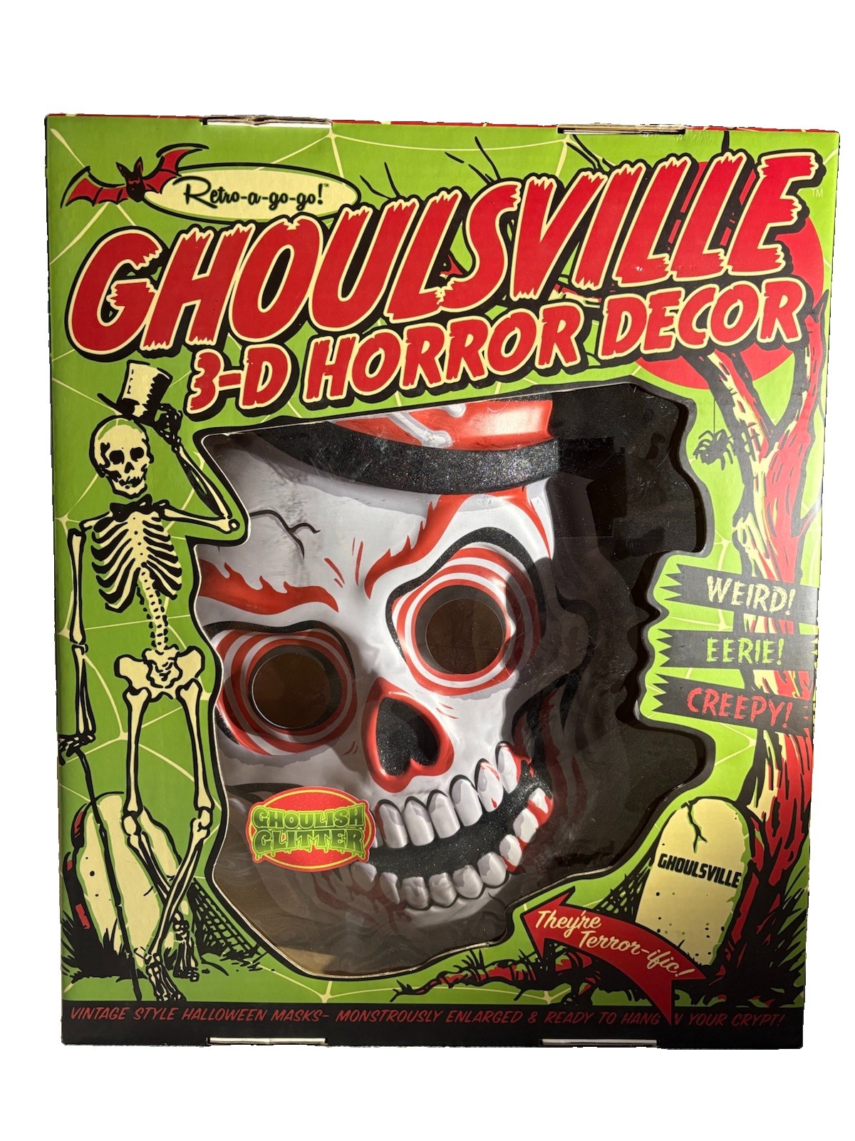 Halloween Ghoulsville Retro-a-go-go 3-D Horror Decor Voodoo Skull Mask