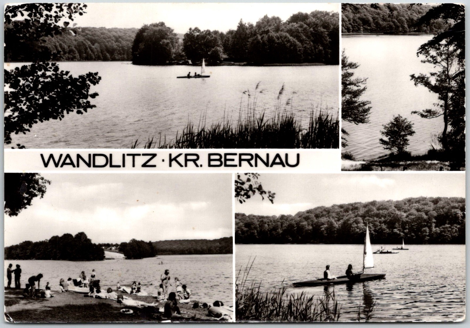 Lake Scenes with People Boating and Swimming in Wandlitz Kr Vintage Postcard