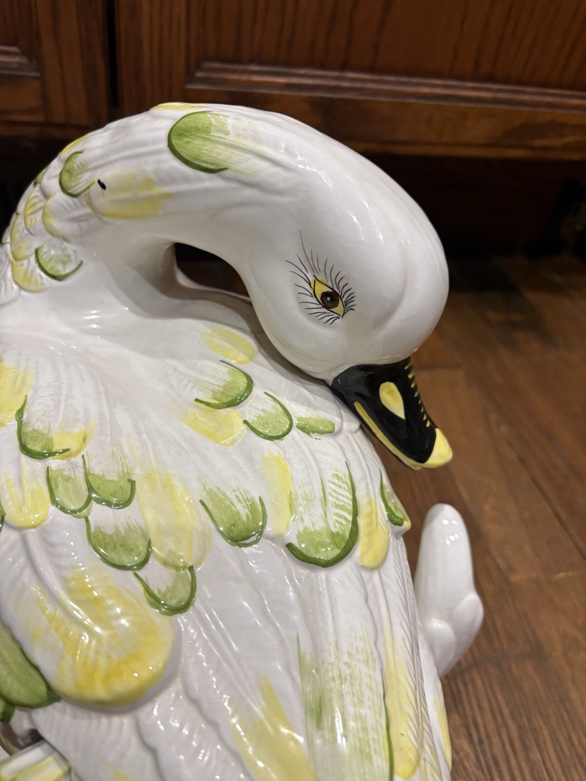 Vintage Italian Majolica Ceramic Swan Soup Tureen Set Ladle Platter Underplate