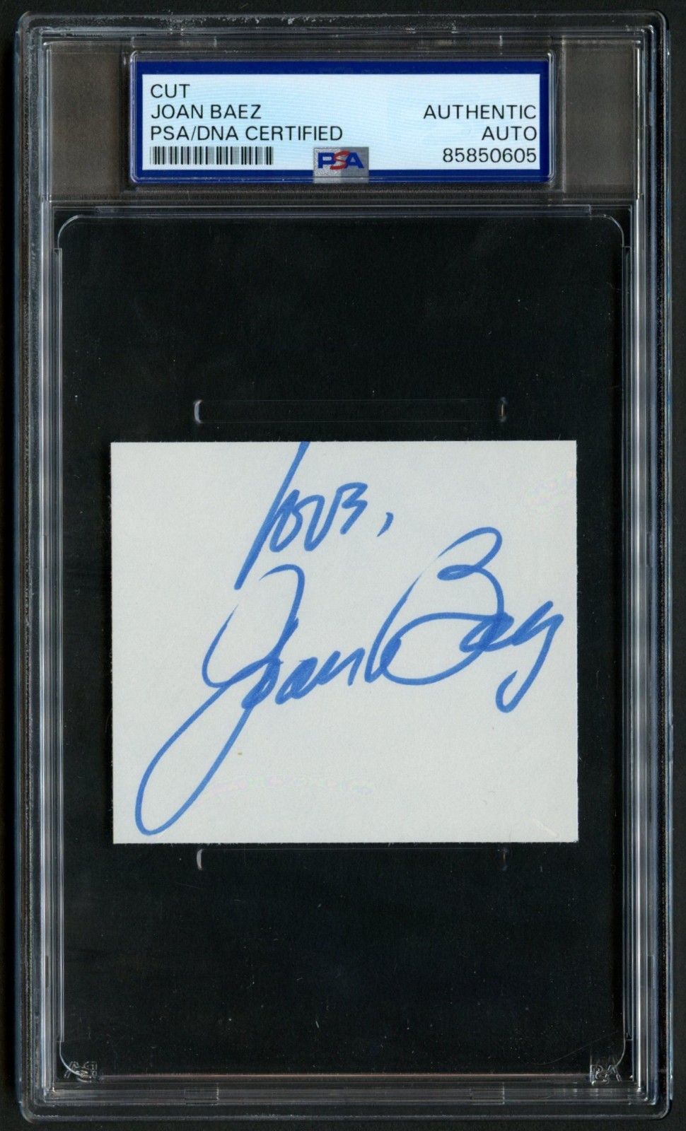 Joan Baez signed autograph 2.5x3 cut Singer Musician Woodstock RC PSA Slabbed