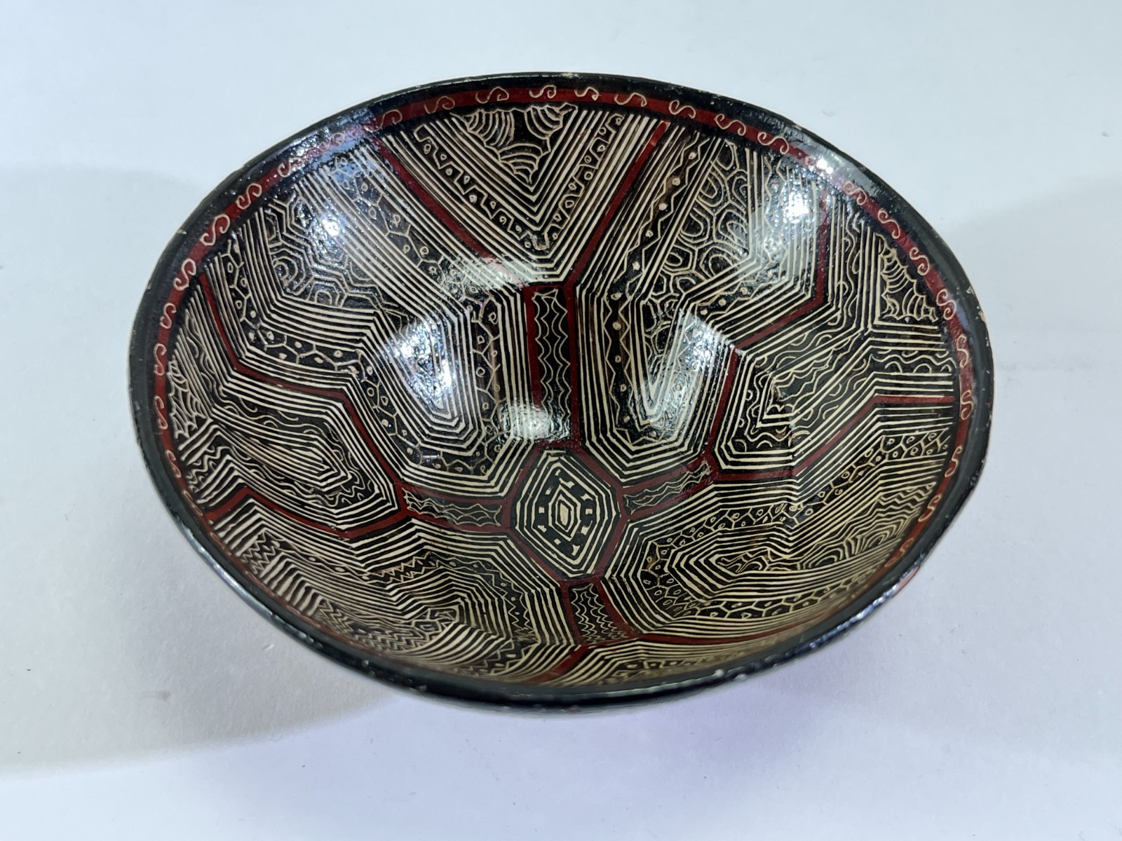 VTG Kichwa Ecuadorian Pottery Polychrome Redware Clay Mucawa Bowl Tribal DS01