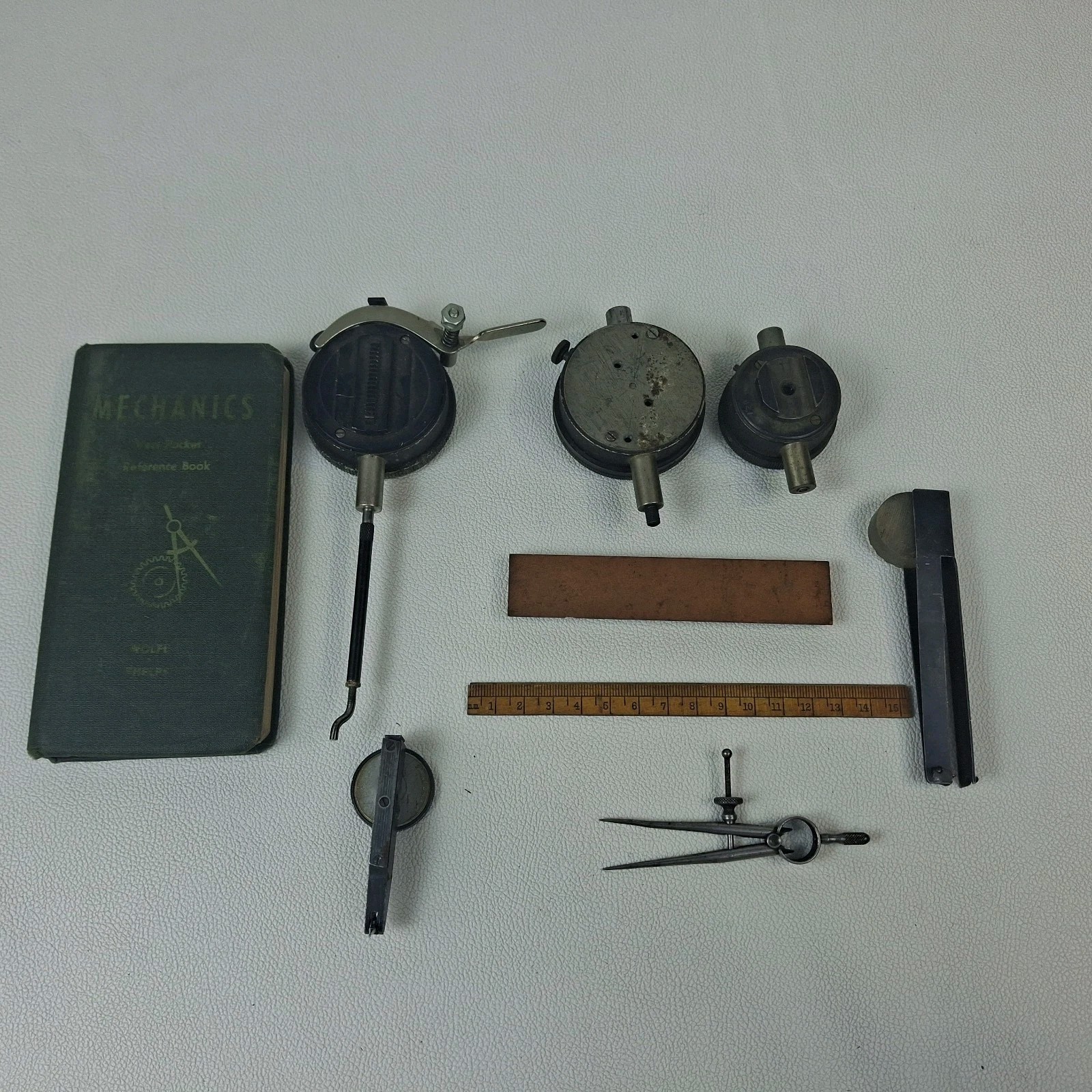 Federal Dial Indicator Lot Vintage Machinist Tools Oilstone Divider Ruler