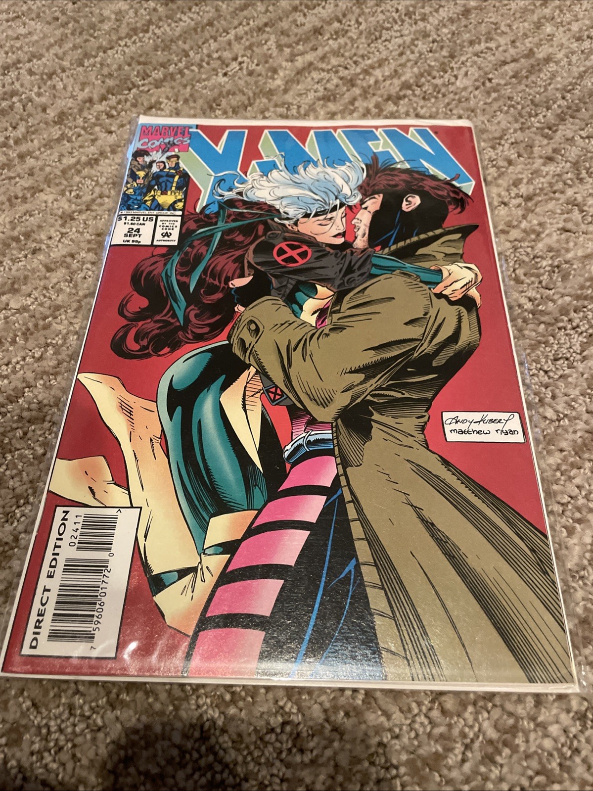 X-Men #24 1993 Marvel Rogue & Gambit Kiss Cover Andy Kubert Classic Key 🔑