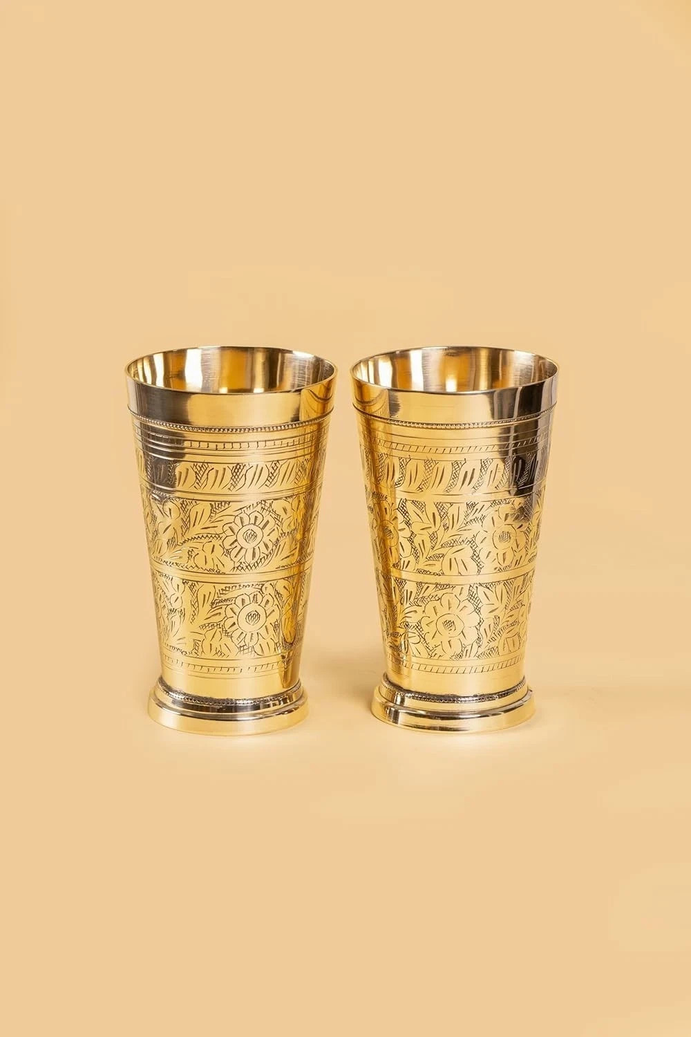 Pure Copper Patiala Glass Set – Handcrafted Engraved Design (Set of 2