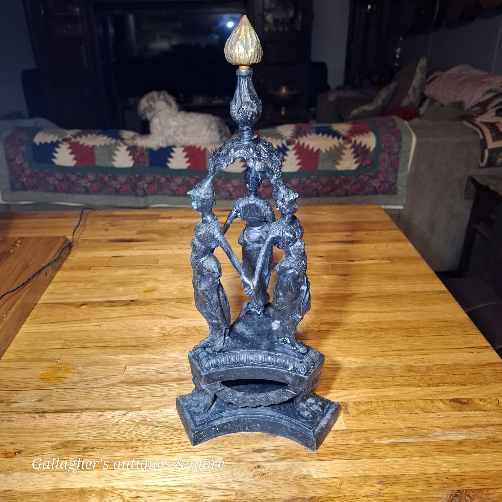 VINTAGE MYTHOLOGICAL 3 GRACES ART NOUVEAU STYLE BRONZE OR BRASS STATUE 17\