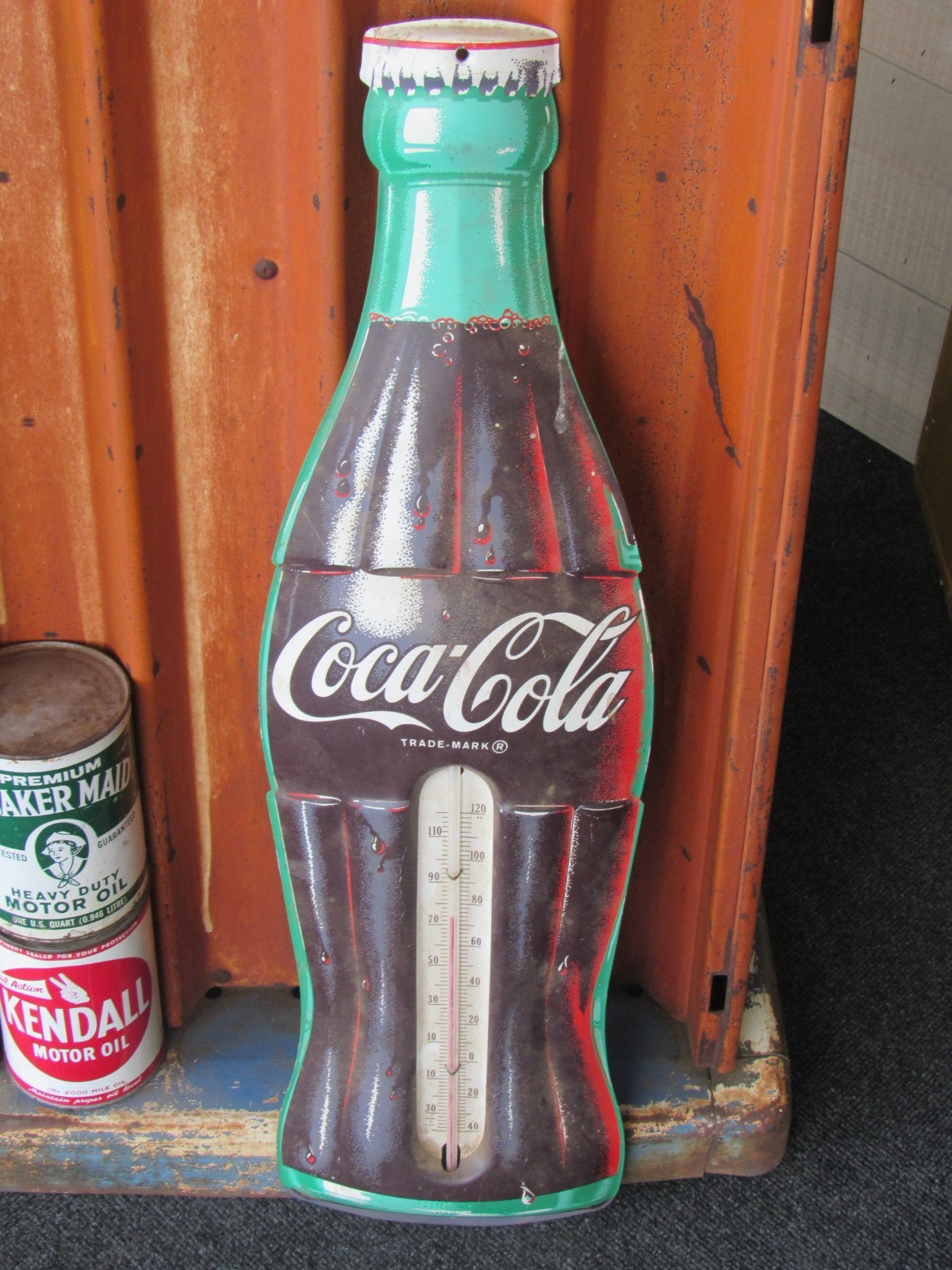 VTG 1950/60\'s COCA-COLA 29 inch COKE BOTTLE ADVERTISING THERMOMETER SIGN Metal