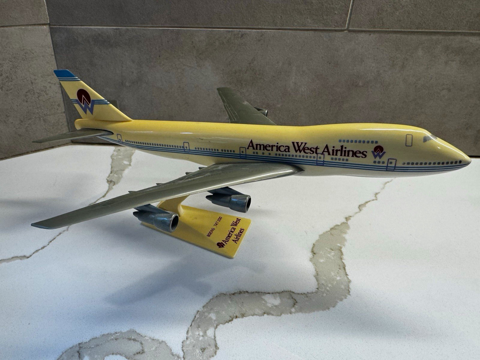 America West Airlines Boeing 747-200 Aircraft Desktop Model on Stand America West Airlines Boeing 747-200 Aircraft Desktop Model on Stand