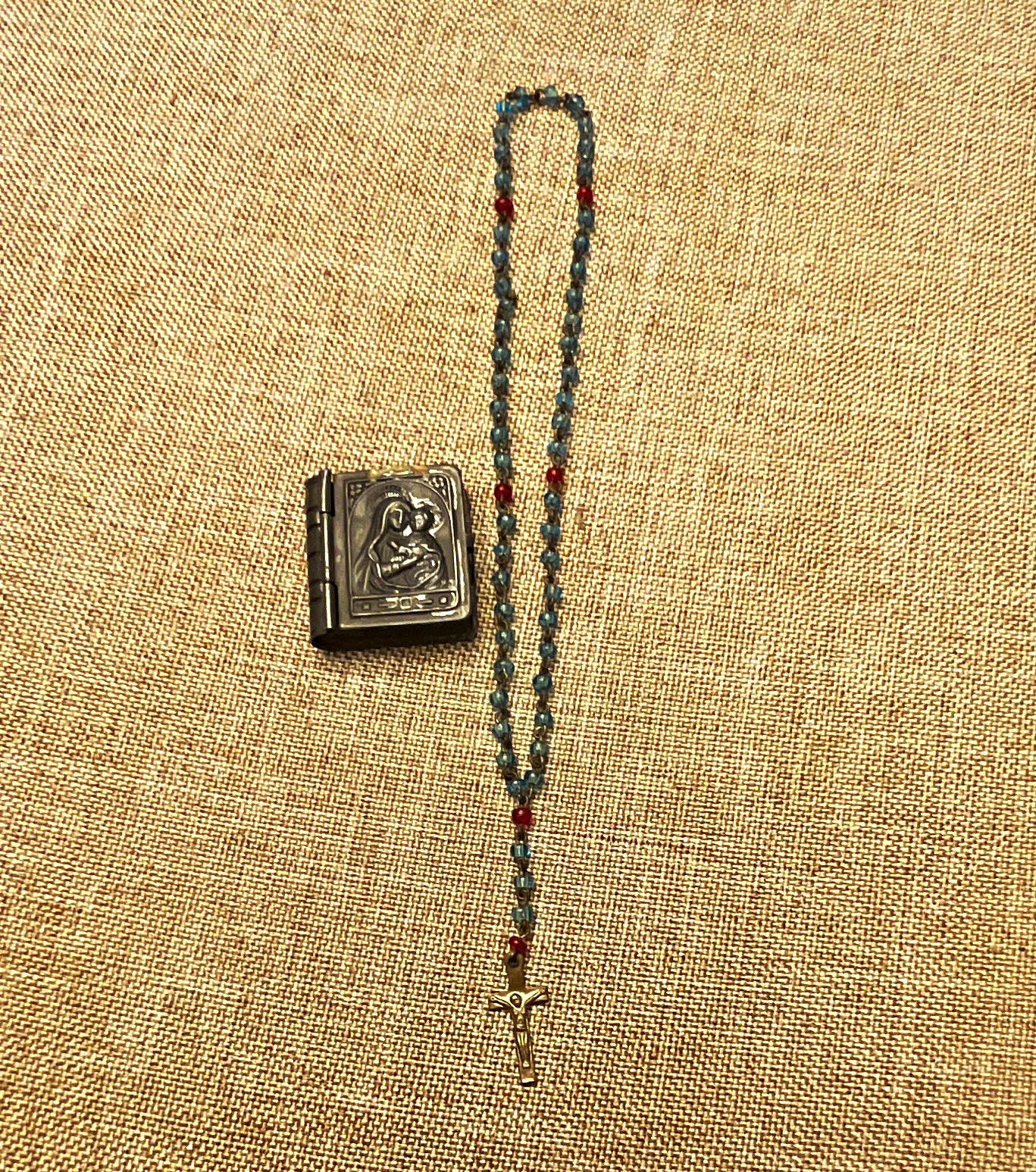 Antique Miniature Czechoslovakia Rosary Beads with Hinged Metal Prayer Book Case