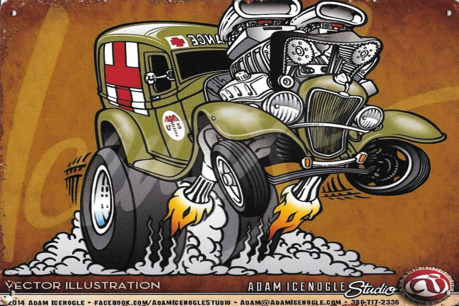 RETRO RAT FINK AMBULANCE ADAM ICENOGLE STUDIO Metal Sign 8x12 RETRO RAT FINK AMBULANCE ADAM ICENOGLE STUDIO Metal Sign 8x12