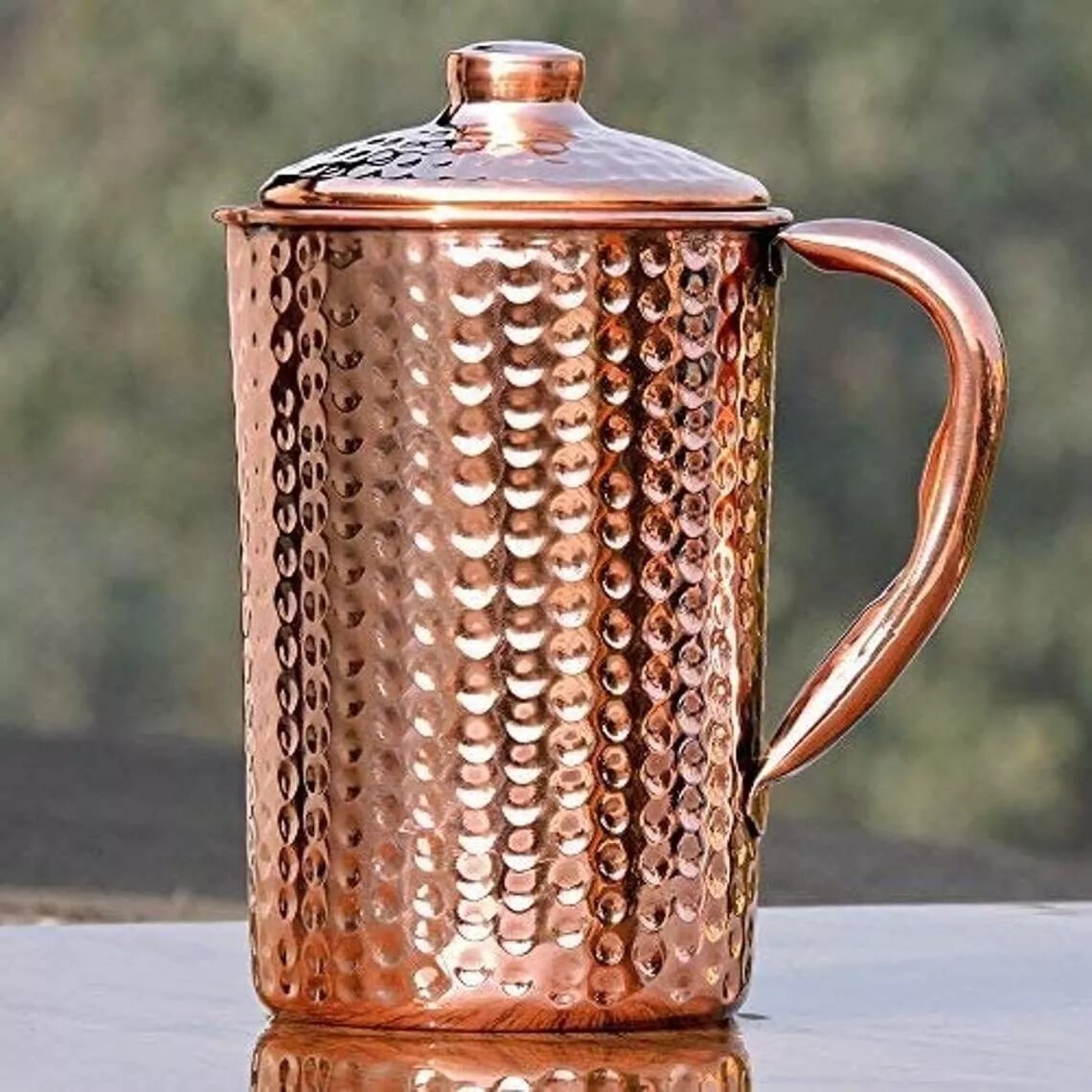 Pure Copper Water Hammered  Pitcher Jug for Ayurveda Health Benefit 1.5 ltr