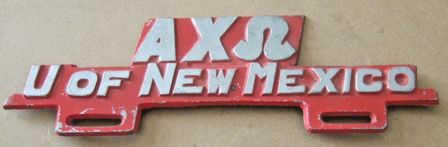 RARE  UNIVERSITY OF NEW MEXICO ALPHA CHI OMEGA LICENSE PLATE TOPPER  HTF
