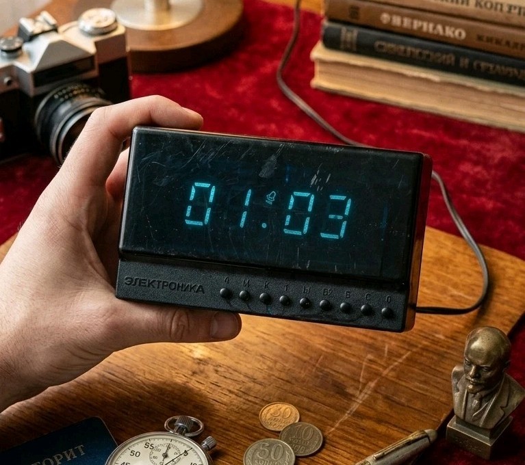 Vintage Soviet Digital Clock Elektronika 6.15 VFD Green Display USSR Alarm Retro