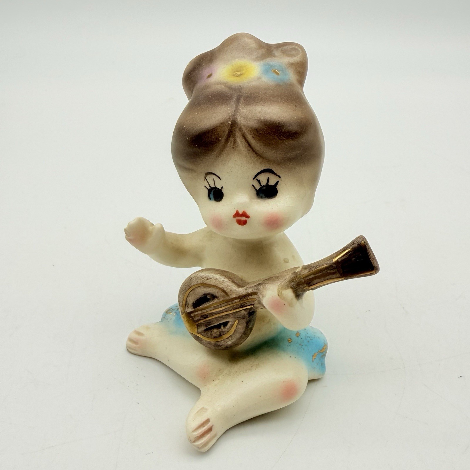 Vintage Little Girl Playing Instrament Ceramic 