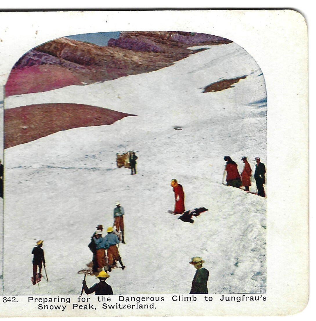 Preparing for Dangerous Climb of Jungfrau\'s Peaks, Switzerland, c1900 Stereoview