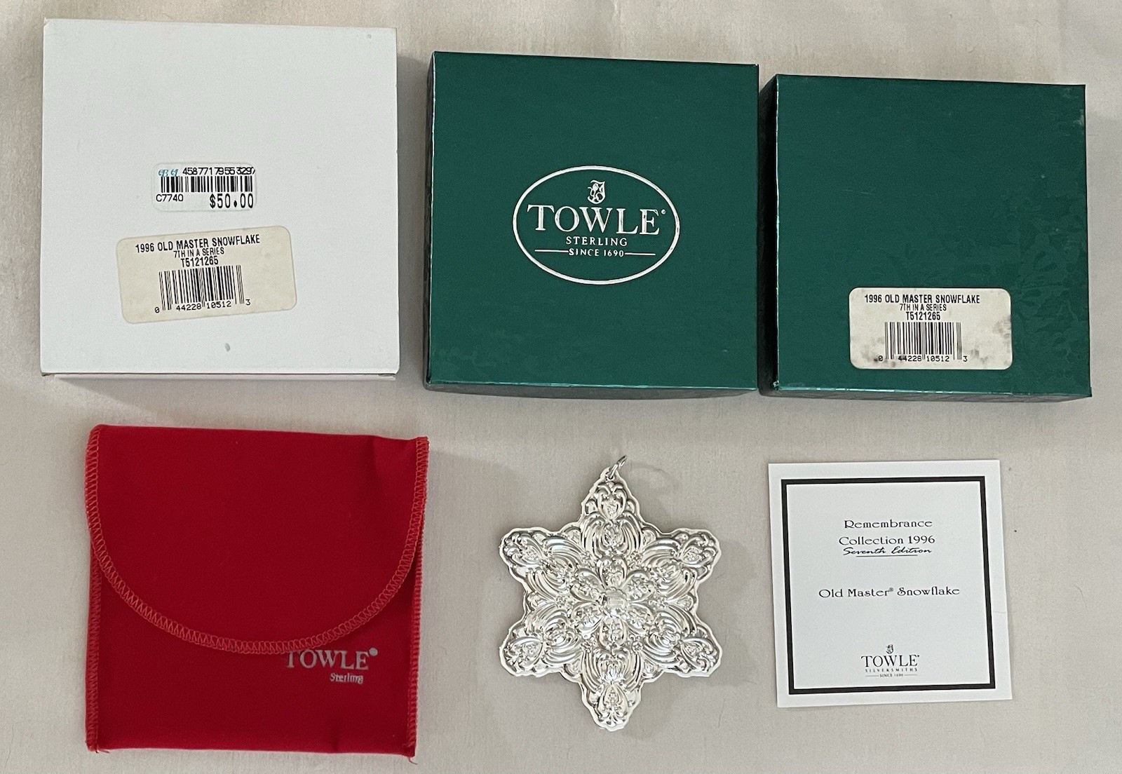 1996 Towle Sterling  OLD MASTER SNOWFLAKE Ornament  7TH Edition