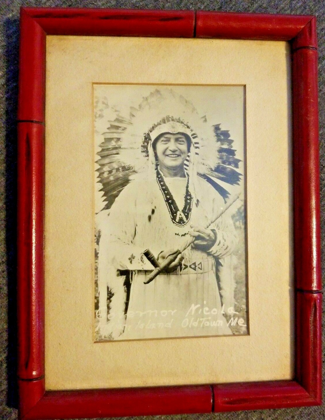 Early Penobscot Maine Native American Indian Framed Tribal Governor Nicola Photo