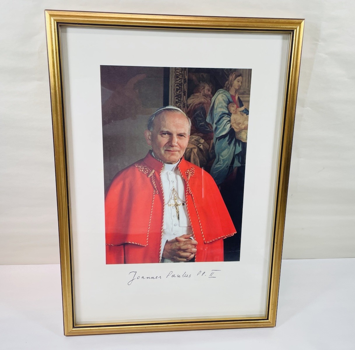 Signed Photograph of Pope John Paul II In Vintage Wood Frame 18 X 12.5. Reprint