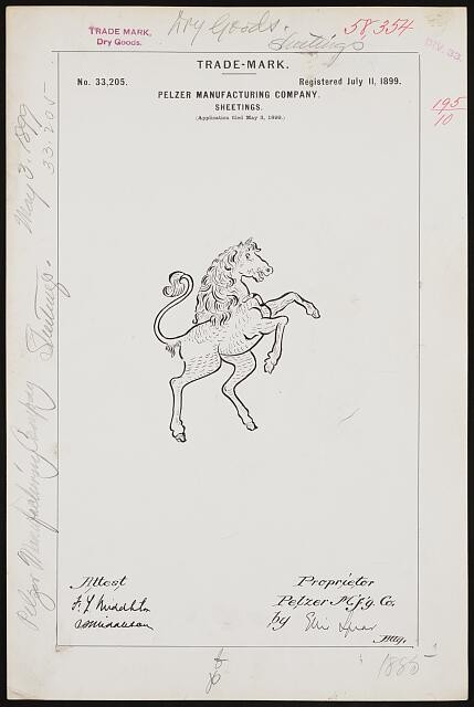 Photo:Pelzer Manufacturing Company Trade Mark Horse Logo Sheetings 1899