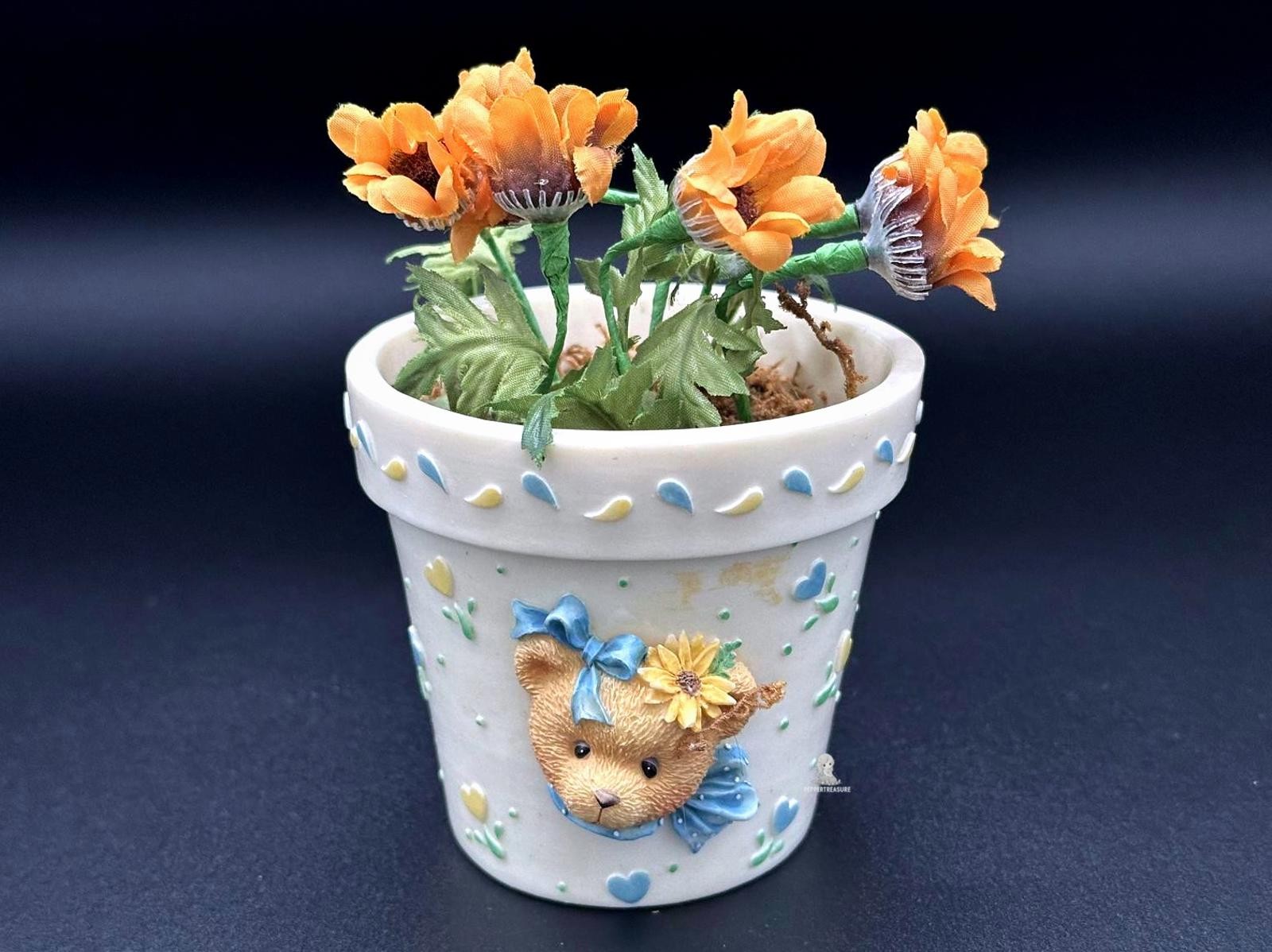 Cherished Teddies Faux Flowers ©1996 Priscilla Hillman Orange Artificial Flowe