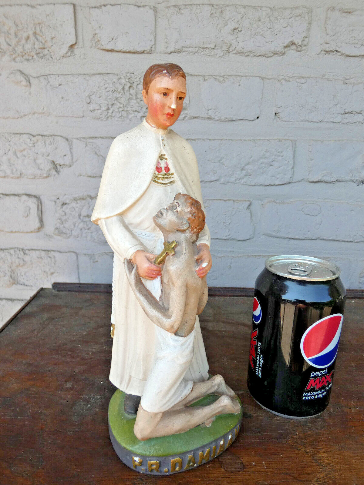 Antique Flanders Ceramic chalk statue father damiaan damien figurine religious