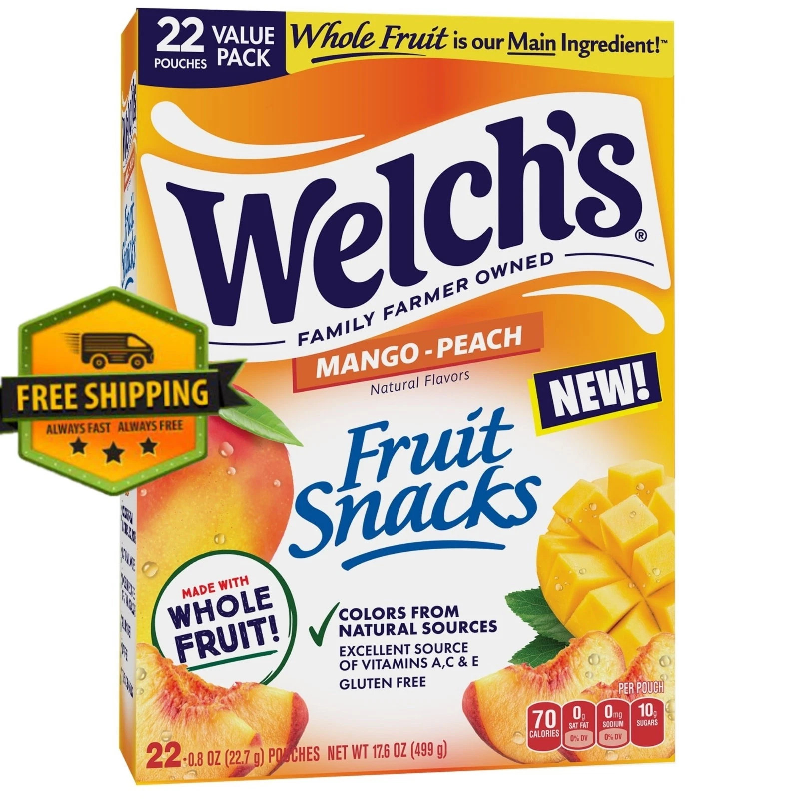 Welch’s Fruit Snacks Mango-Peach – Soft Fruit Snacks, 0.8 oz Each, 22-Count Pack Welch’s Fruit Snacks Mango-Peach – Soft Fruit Snacks, 0.8 oz Each, 22-Count Pack