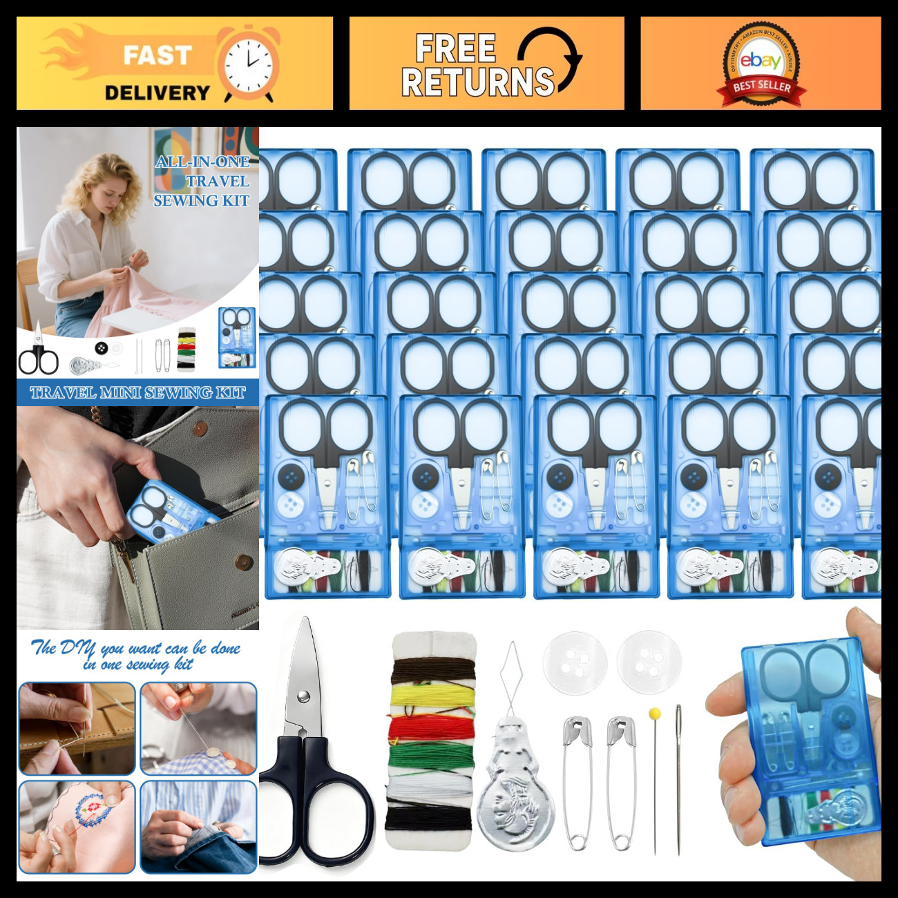 25 Mini Travel Sewing Kits - Quick Fix Portable Pre-Threaded Needles for Home & 25 Mini Travel Sewing Kits - Quick Fix Portable Pre-Threaded Needles for Home &