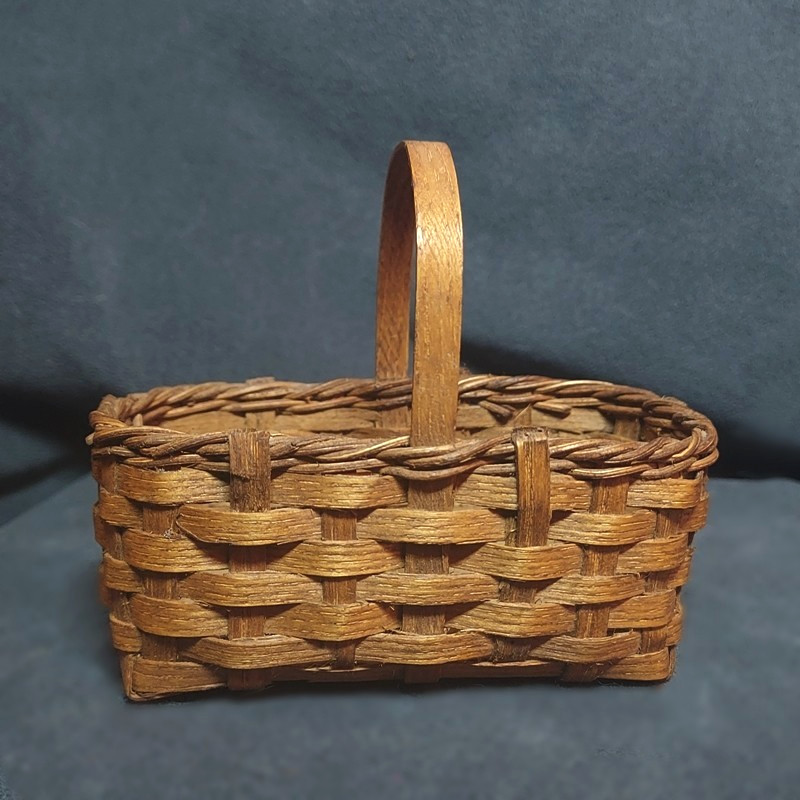 RARE Miniature Vintage Basket Primitive Appalachian Oak Splint w Handle