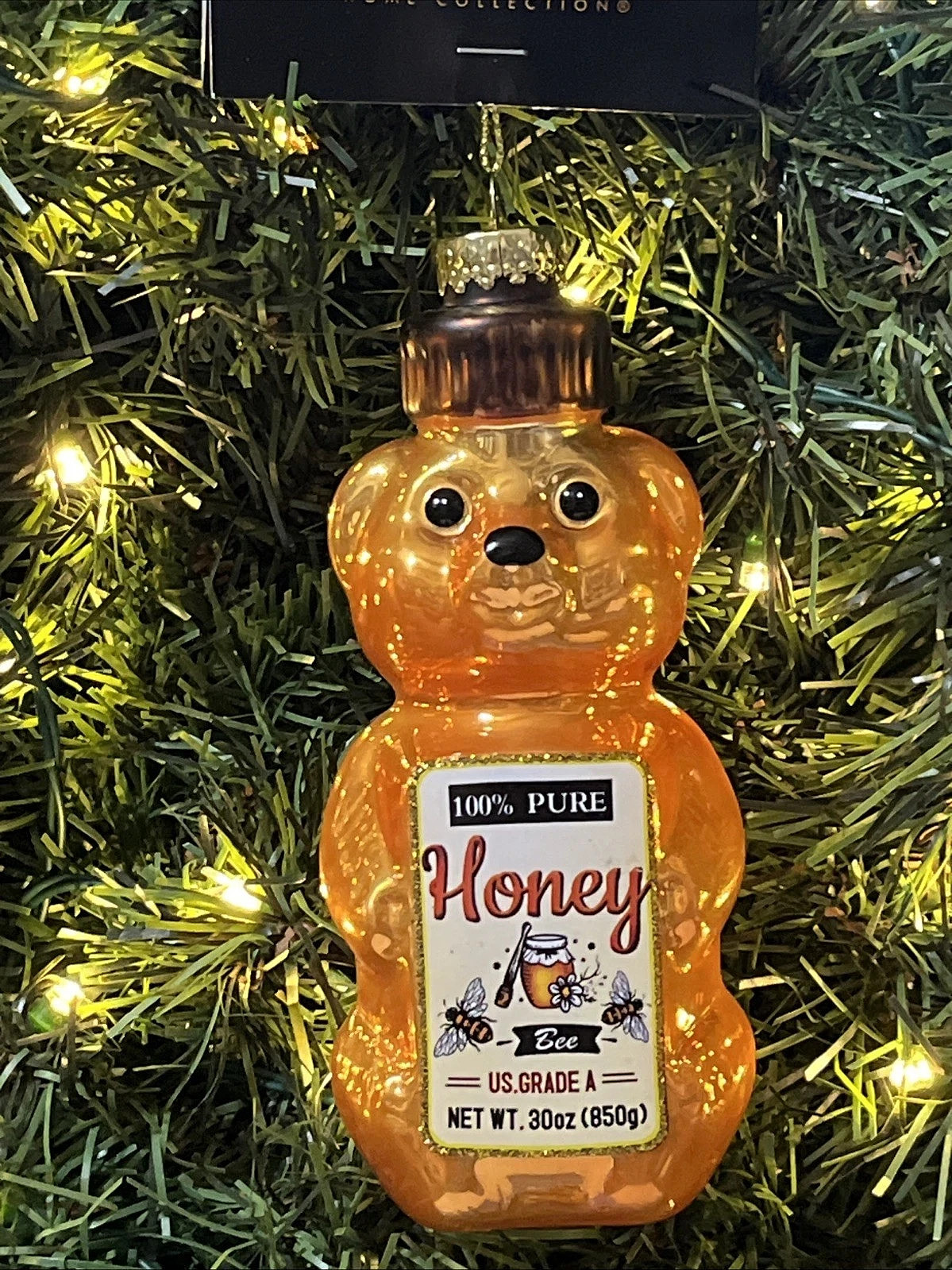HTF Robert Stanley Gold 100% Honey Bee Bear Ornament Blown Glass NEW