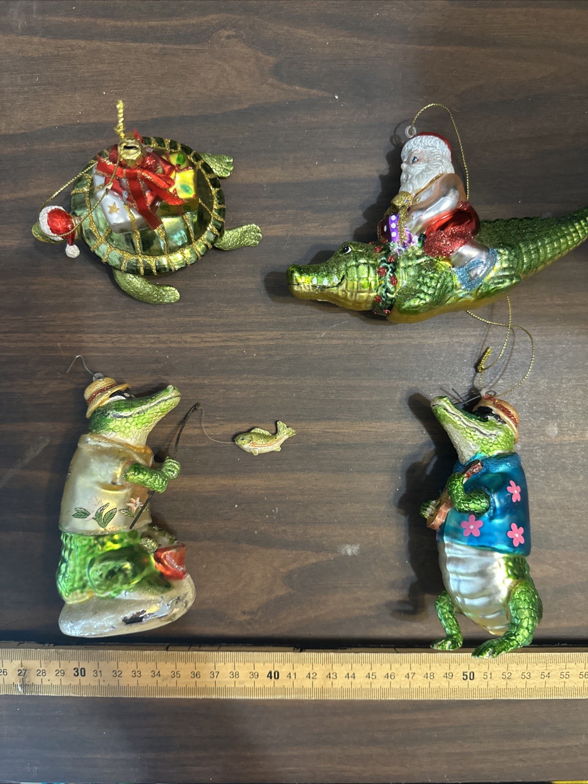 Set Of 5 Florida Style Christmas Ornaments Santa Riding Alligators Turtle So FUN