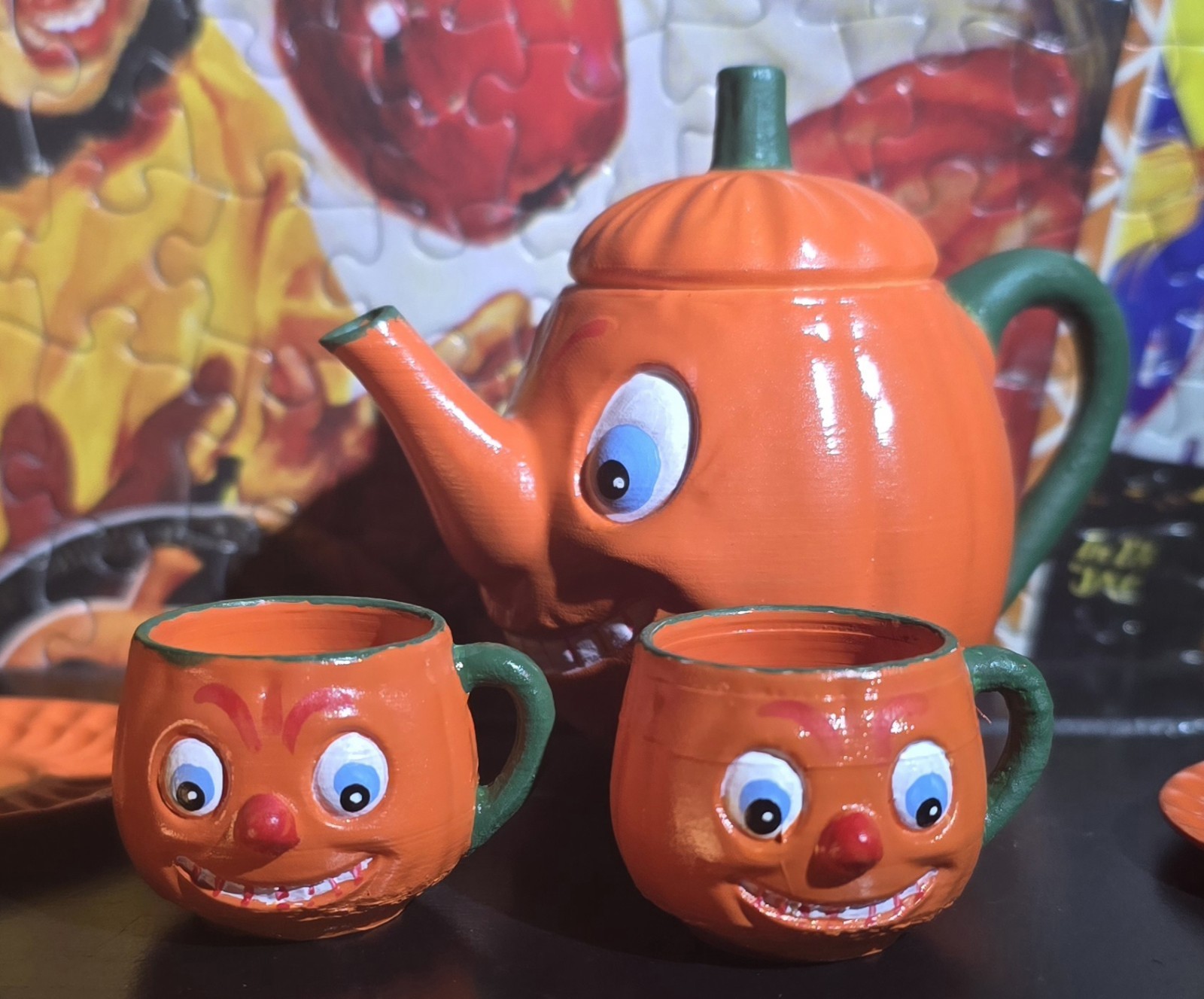 Vintage Halloween Reproduction Jack O Lantern Mini Tea Set 1920s Style Teaset Vintage Halloween Reproduction Jack O Lantern Mini Tea Set 1920s Style Teaset
