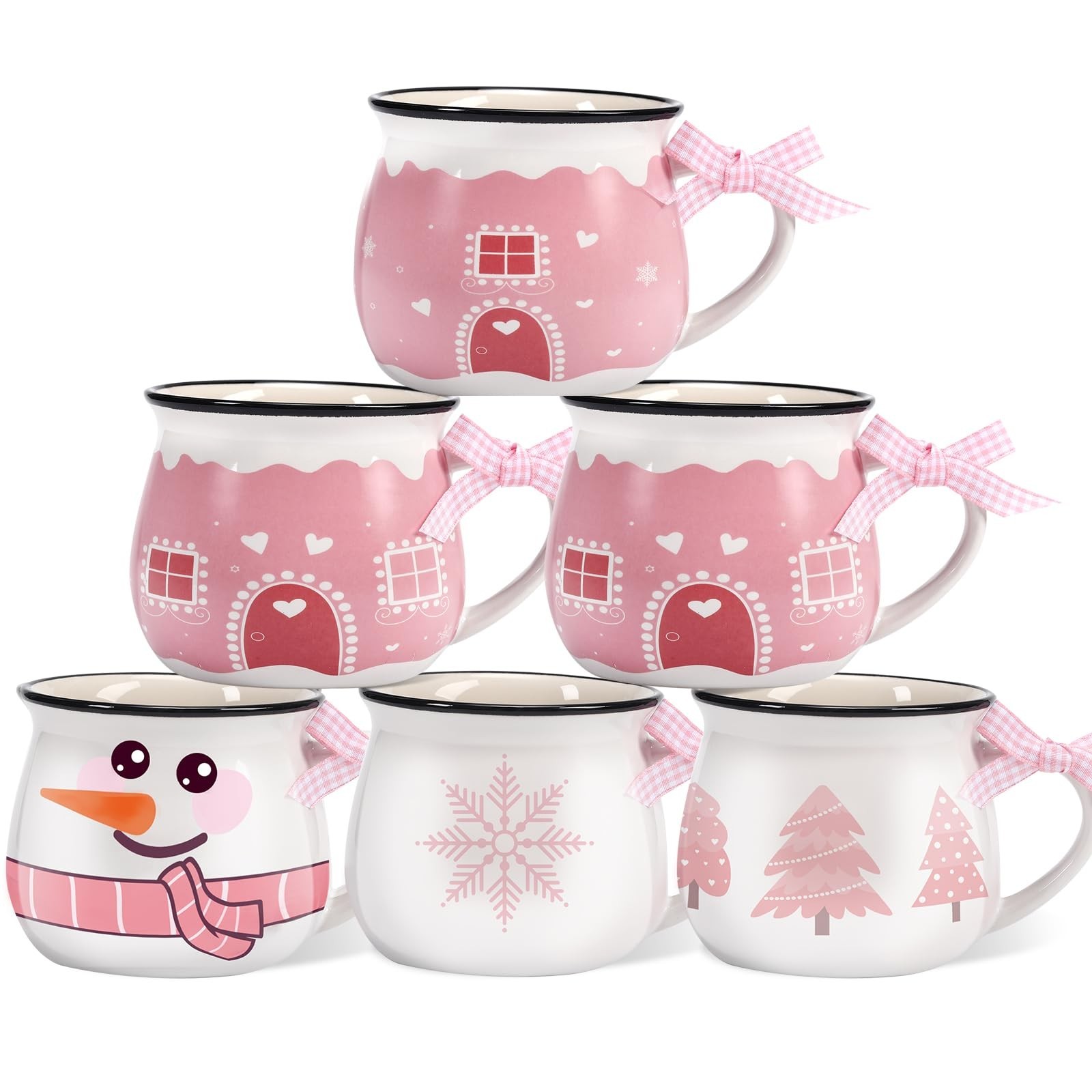 Jinei Set of 6 Christmas Coffee Mugs Gift, 12 oz Hot Cocoa Ceramic Cup for Ho...