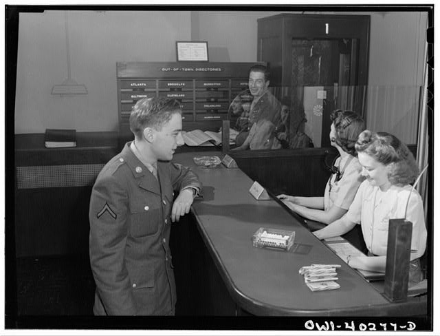 Washington DC 1940s United Nations Service Center Telephone Room Soldier