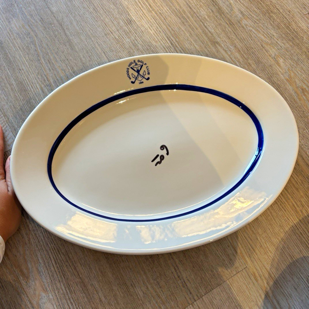 Woods Hole Golf Club Oval Platter Plate White Blue Rim 1899 Hotel & Motel