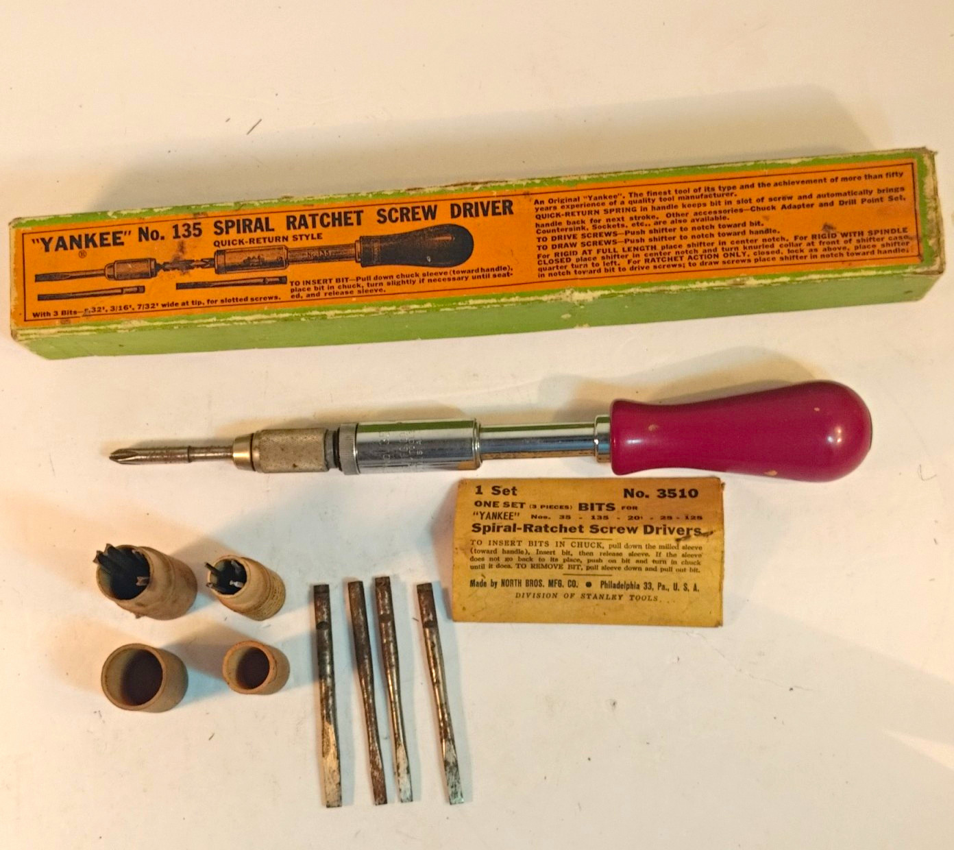 Yankee No. 135 Vintage Spiral Ratchet Screwdriver Set w/ Box & Bits