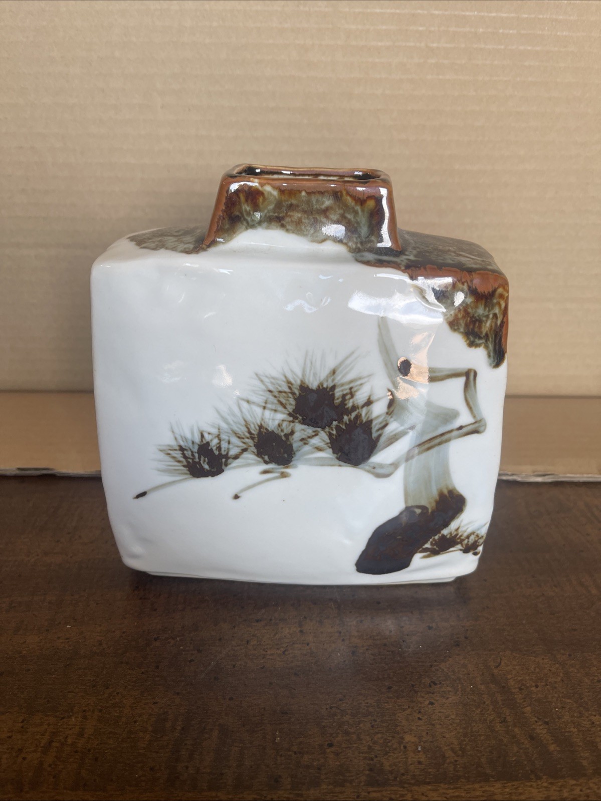 Vintage Japanese Hamada Shoji Style Square Vase 