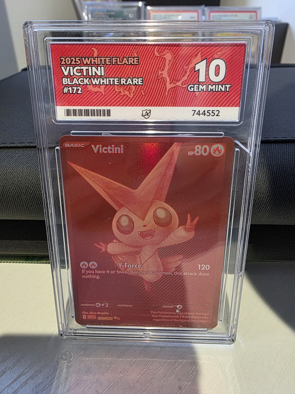 Pokémon TCG Red Victini Card 172/086 Ace 10 Perfect Subgrades - Crack In Slab