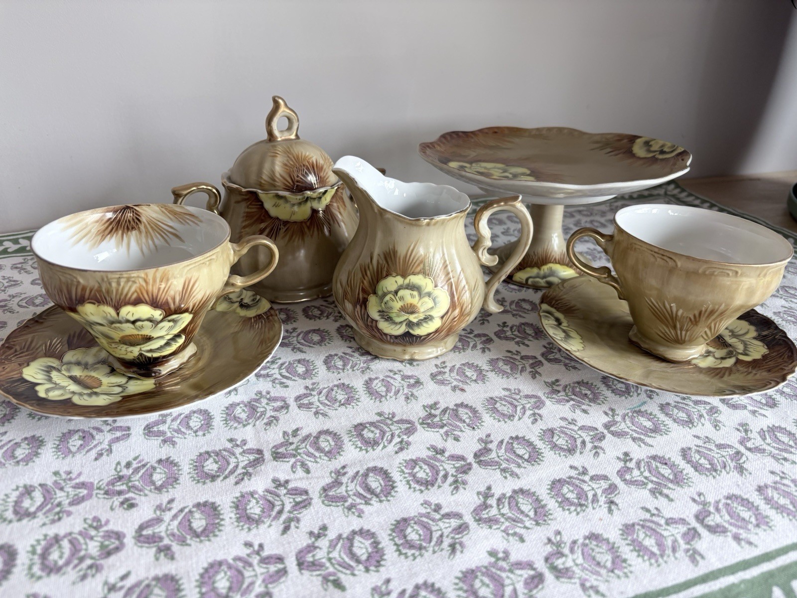 NORCREST Wild Cactus Tea Set made in Japan Hand Painted Bone China 1940s
