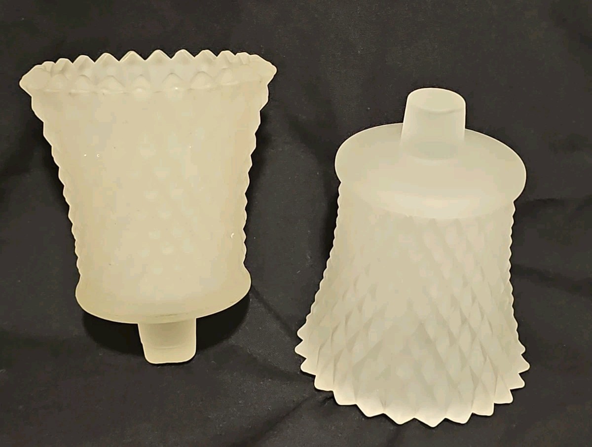 Homco Vintage Frosted Clear Glass Diamond Point Peg Tulip Votive Holders Set/2 Homco Vintage Frosted Clear Glass Diamond Point Peg Tulip Votive Holders Set/2