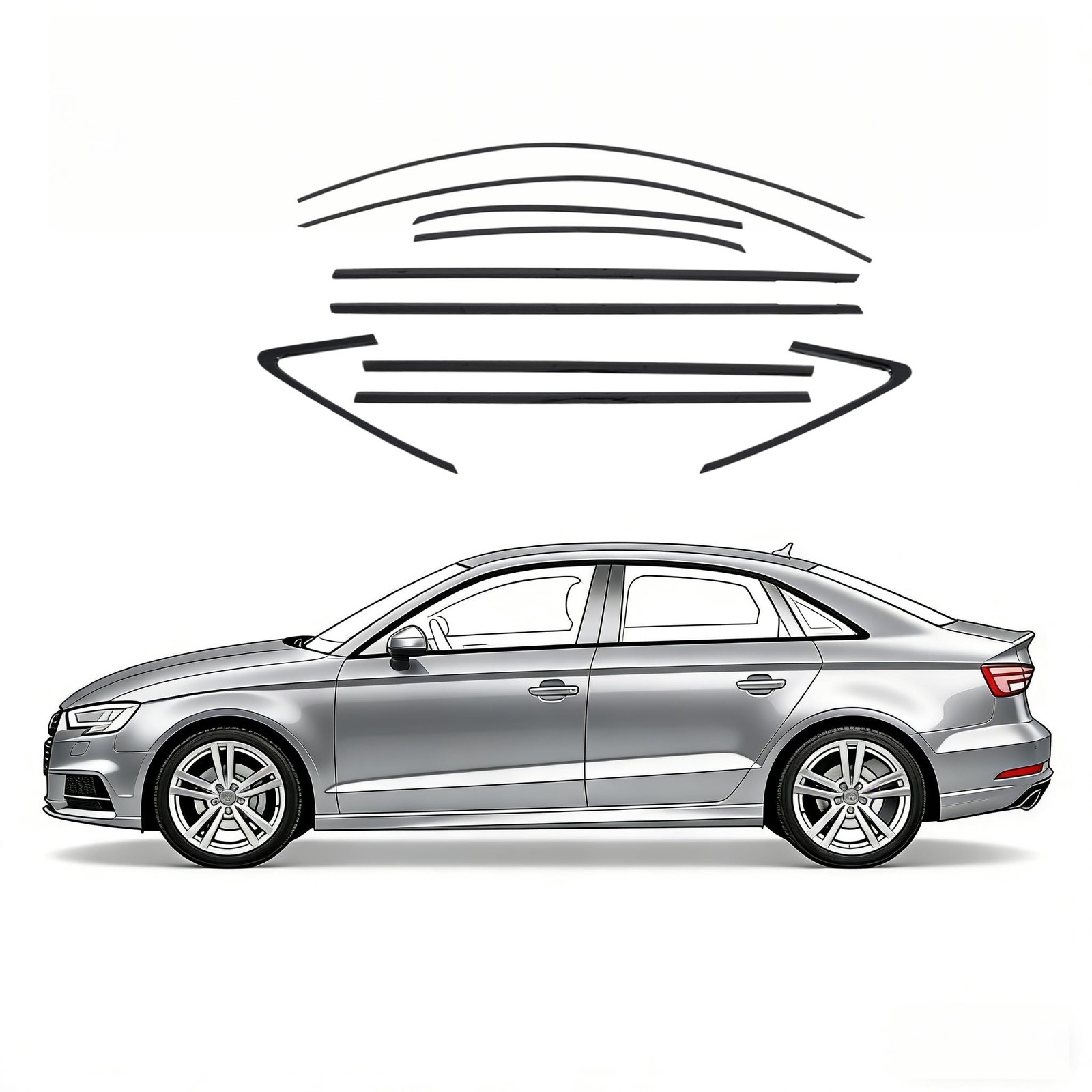 Stainless Steel Window Trim Chrome Delete for Audi A3 S3 Sedan 2014-2020 Stainless Steel Window Trim Chrome Delete for Audi A3 S3 Sedan 2014-2020