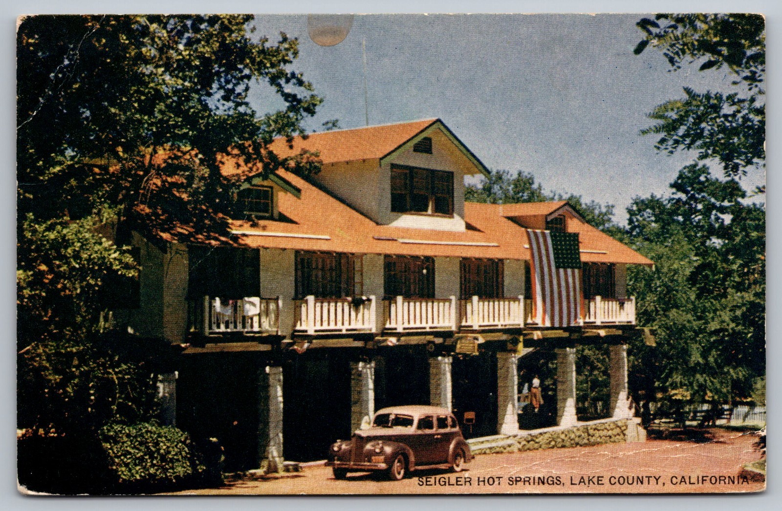 Lake County CA California Seigler Hot Springs Resort Hotel c40s Vintage Postcard