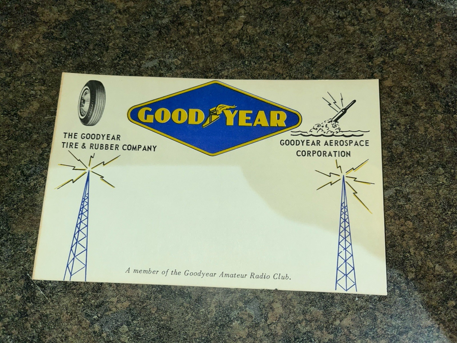 Vintage QSO HAM Radio Card Good Year Rubber Company Radio Club ￼
