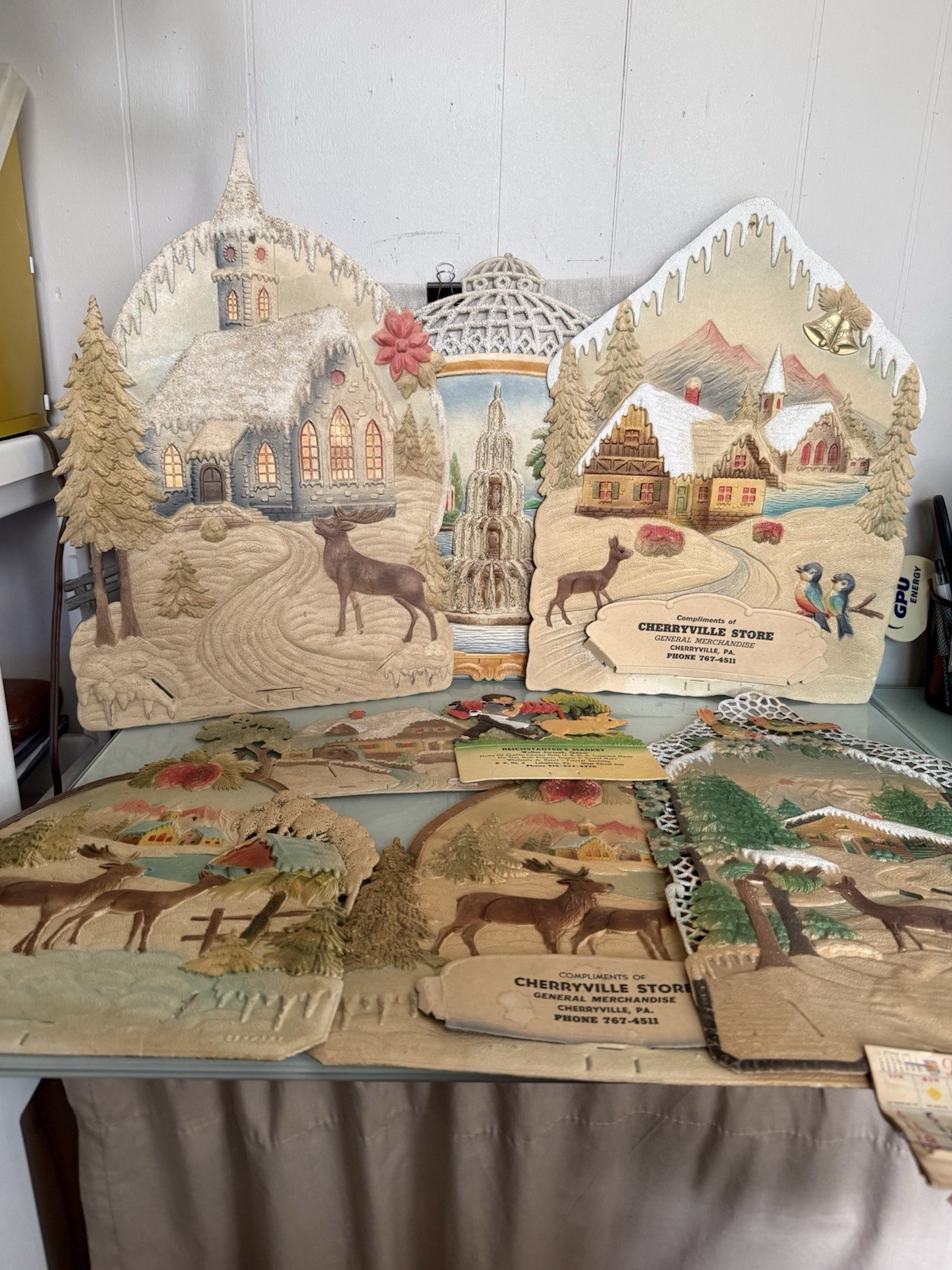 Amazing Large Lot Of  8 Vintage German Die Cut Embossed Paper Calendar Toppers