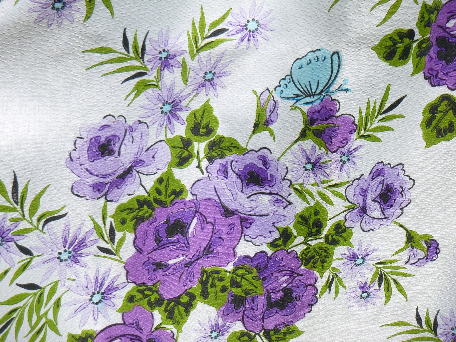 4 Panels Vtg Mid Century Purple Floral Fiberglass Pinch Pleat Curtains 22x36\