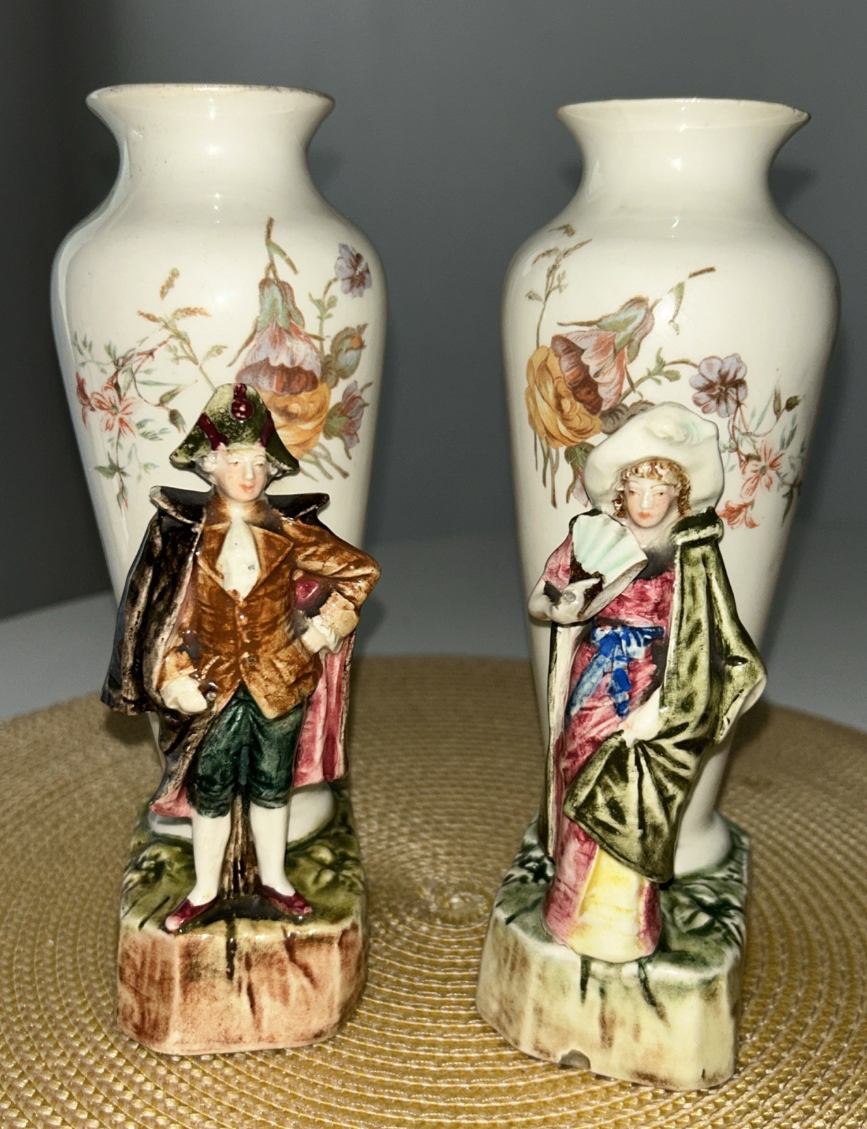 VTG Marquis Porcelain Vases 18th-Century French Courtly Figures Victorian 7.5”H