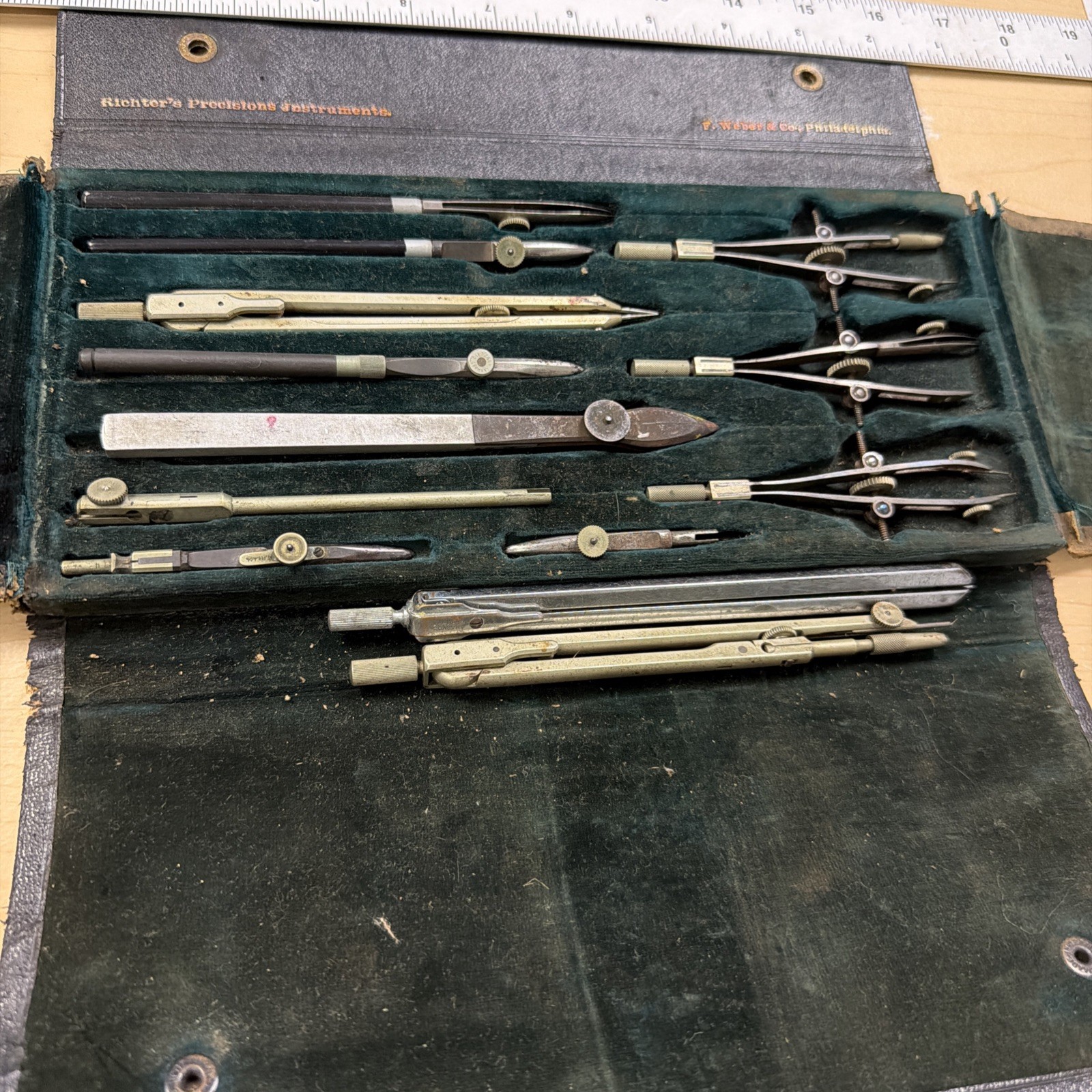 Vintage E.O. Richter & Co “Pracision” Precision Drafting Tool Set Leather Case Vintage E.O. Richter & Co “Pracision” Precision Drafting Tool Set Leather Case